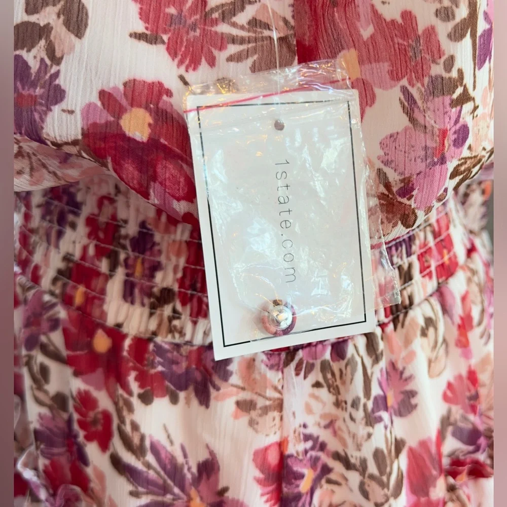 NWT 1. State Floral High Shirred Neck Sleeveless Ruffle Skirt Mini Dress -Sz XL - Picture 12 of 16